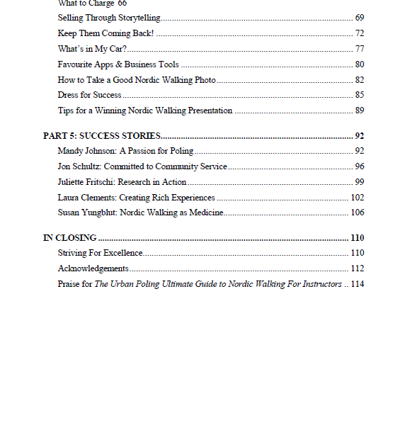 Guide to Nordic Walking for Instructors Table of Contents page 2